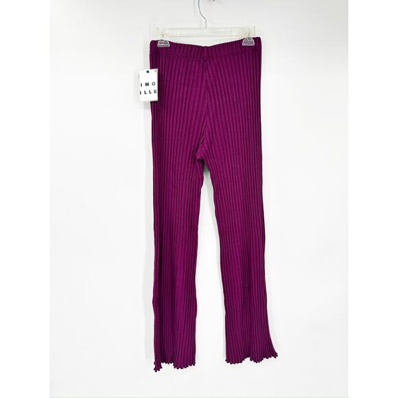 Simon Miller Ribbed Cyrene Berry Burgundy Pull-On Knit Pants Size Medium - Picture 2 of 8